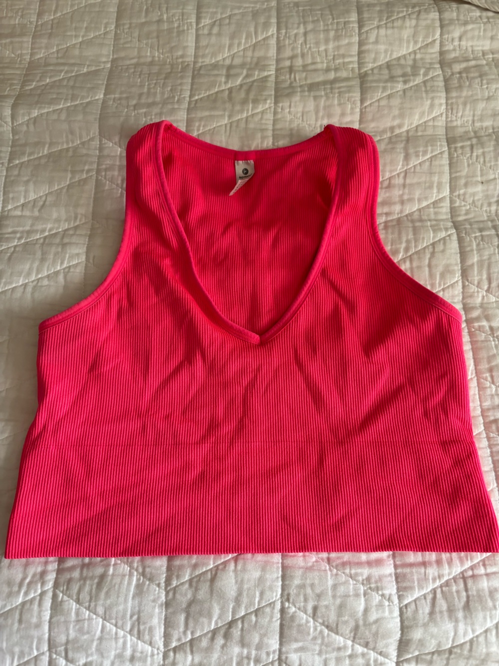 90 Degree By Reflex Hot Pink Ribbed V-Neck Tank
